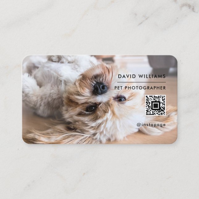 Carte De Visite Photographe pour animaux QR Code professionnel Bla (Devant)