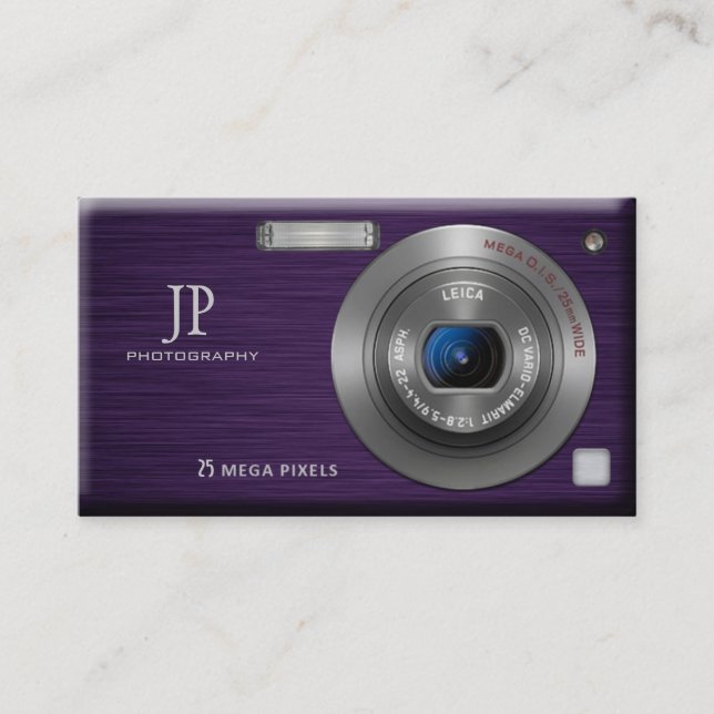 Carte De Visite Photographe pourpre de professionnel d'appareil (Devant)