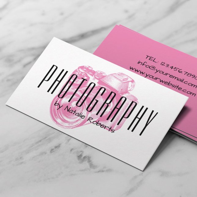 Carte De Visite Photographe professionnel Caméra rose Photographie (Créateur téléchargé)