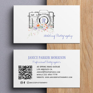 Carte De Visite Photographe professionnel code QR floral vintage