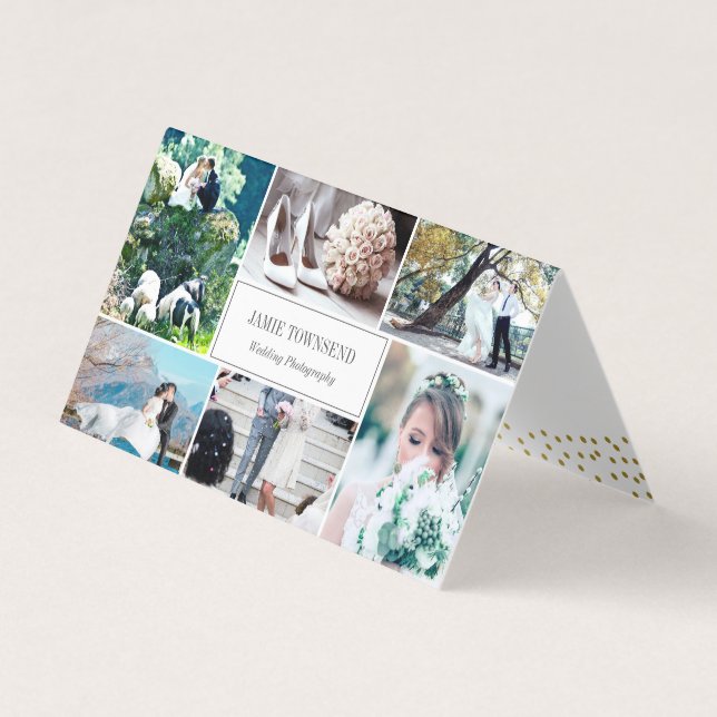 Carte De Visite Photographe professionnel Gold Dots Photo Collage (Devant)