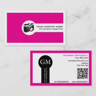 Carte De Visite Photographer camera and QR code hot pink