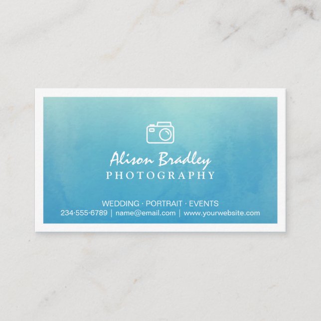 Carte De Visite Photographie Aquarelle bleue Mariage Photo Shocase (Devant)