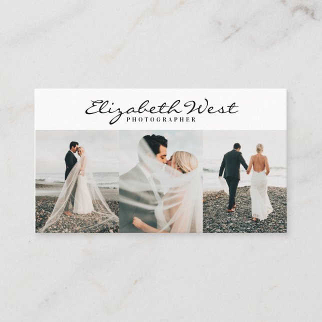 Carte De Visite Photographie blanche moderne calligraphie photo te (Devant)