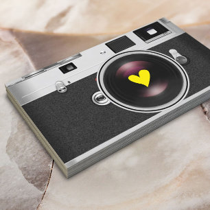 Carte De Visite Photographie de coeur de jaune d'appareil-photo de