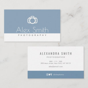 Carte De Visite photographie en texte simple bleu moderne
