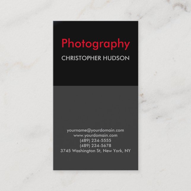 Carte De Visite Photographie exclusive rouge noir gris (Devant)