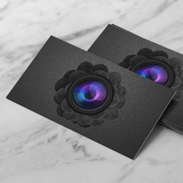 Carte De Visite Photographie florale noire Élégante Photographe no (Créateur téléchargé)