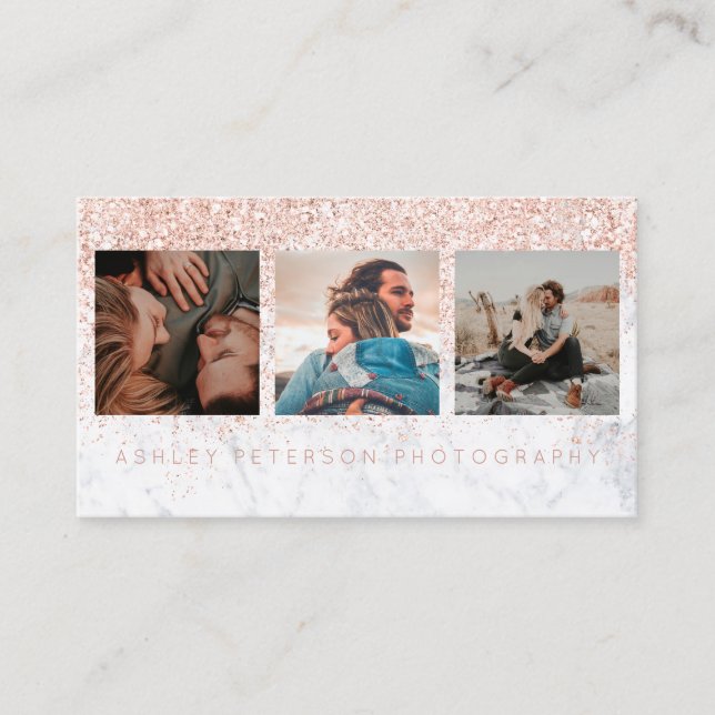 Carte De Visite Photographie mariage en marbre typographie rose de (Devant)