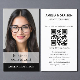 Carte De Visite Photographie moderne Black White Consultant QR Cod