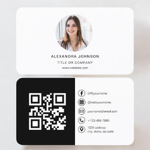 Carte De Visite Photographie moderne en noir blanc avec code QR Mé