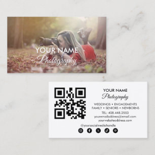 Carte De Visite Photographie moderne Médias sociaux Code QR