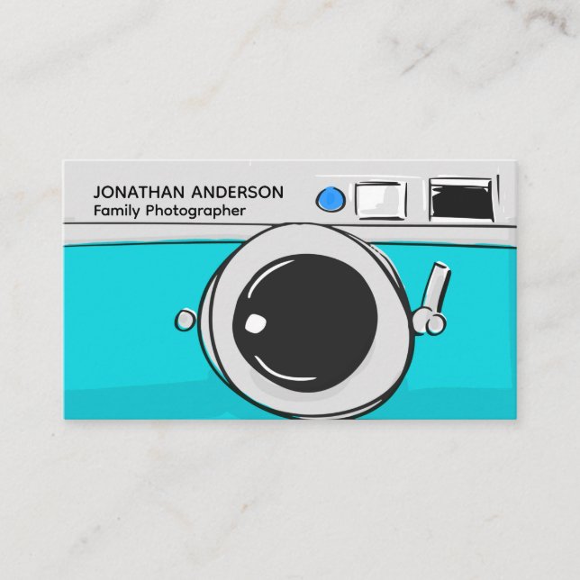 Carte De Visite Photographie moderne Photographe Turquoise caméra  (Devant)