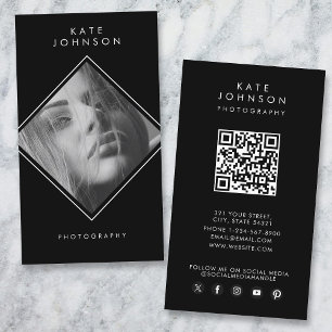 Carte De Visite Photographie moderne simple noir élégant Code QR