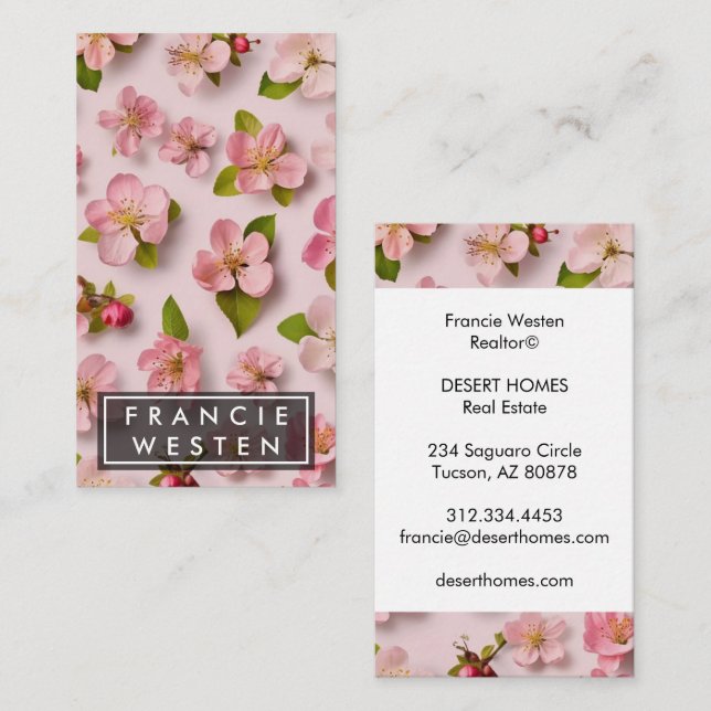 Carte De Visite Photographie Motif à fleurs roses unique (Devant / Derrière)