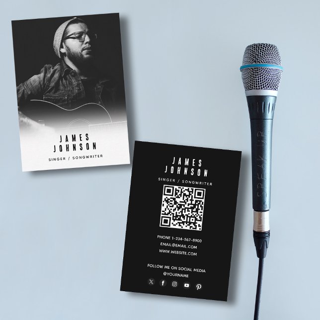Carte De Visite Photographie musicienne simple et moderne (Modern Simple Singer Musician Photography Business Card)