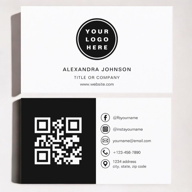 Carte De Visite Photographie noir blanc avec code QR Médias sociau (Créateur téléchargé)