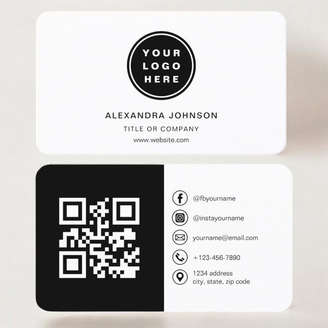 Carte De Visite Photographie noir blanc avec code QR Médias sociau (Créateur téléchargé)