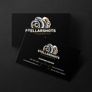 Carte De Visite Photographie Noir & Orange Appareil Photo Graphist