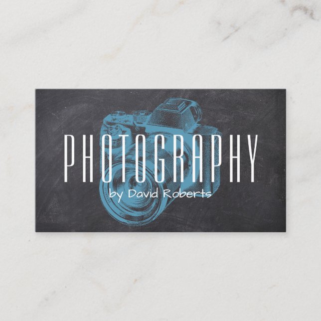 Carte De Visite Photographie Professionnel Caméra Bleue Chalboard (Devant)