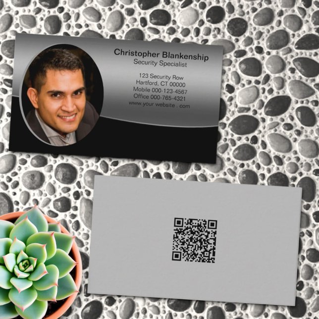 Carte De Visite Photographie professionnelle en noir et gris Code  (Custom photo template business card front and back)
