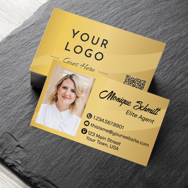 Carte De Visite Photographie professionnelle en or et noir QR Code (Créateur téléchargé)