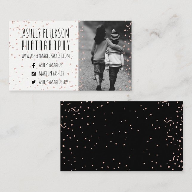 Carte De Visite Photographie rose de confettis d'or de faux (Devant / Derrière)