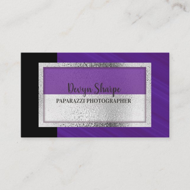 Carte De Visite Photographie violet noir et argent Paparazzi (Devant)