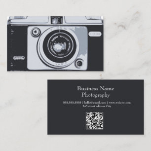 Carte De Visite  Photography Black qr code Vintage Hipster Camera