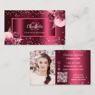Carte De Visite Photos de fleurs de Bourgogne monogramme code QR