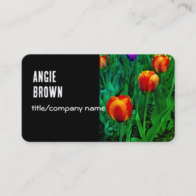 Carte De Visite photos de fleurs tulipes audacieuses sur noir (Devant)