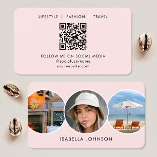 Carte De Visite Photos de profil contemporaines QR Code Blush Rose