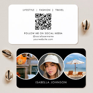 Carte De Visite Photos de profil contemporaines QR Code noir blanc