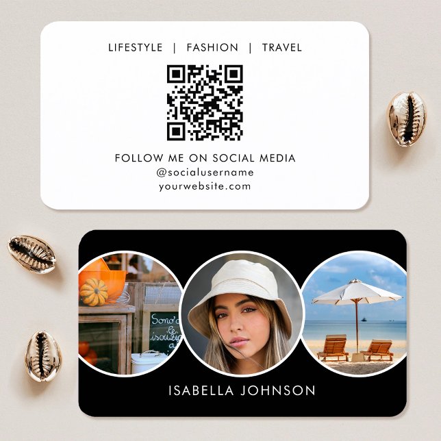 Carte De Visite Photos de profil contemporaines QR Code noir blanc (Créateur téléchargé)