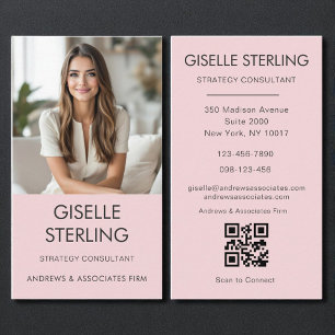 Carte De Visite Photos minimalistes rose pâle Code QR moderne