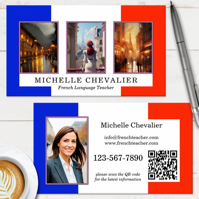 Carte De Visite Photos personnalisées Code QR Enseignant de langue (Créateur téléchargé)