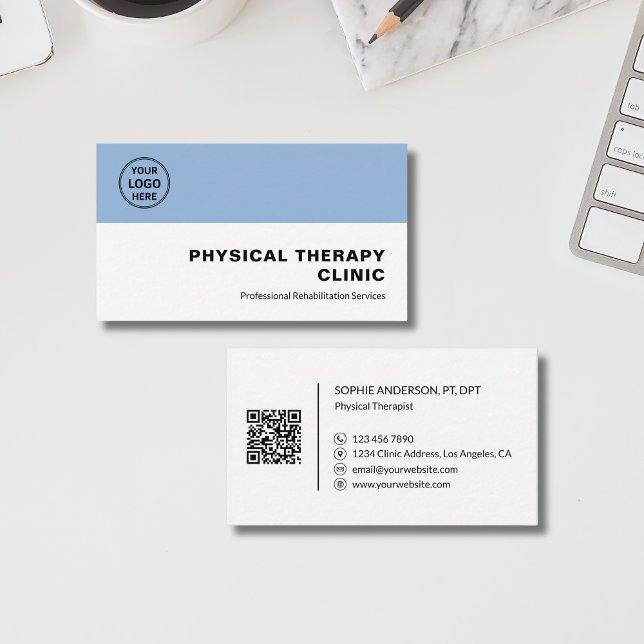 Carte De Visite Physical Therapy Clinic Professional Logo QR  (Physical Therapy Clinic Professional Logo QR Business Card)