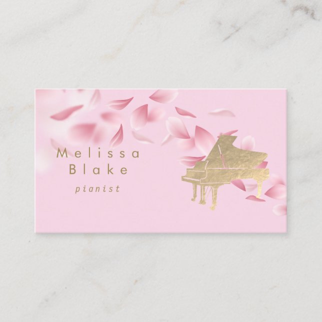 carte de visite pianiste pétales roses (Devant)