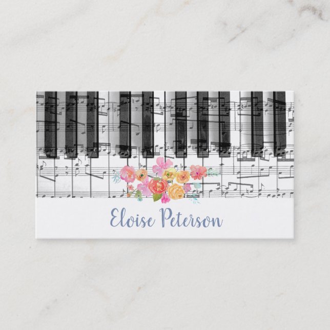 Carte De Visite pianiste rose aquarelle (Devant)