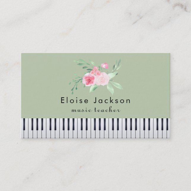 Carte De Visite pianiste rose et vert (Devant)