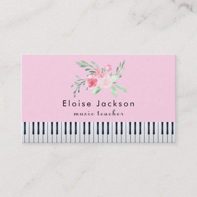 Carte De Visite pianiste rose et vert pastel (Devant)