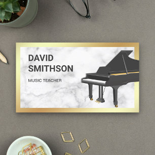 Carte De Visite Piano à queue en marbre blanc avec feuille d'or en