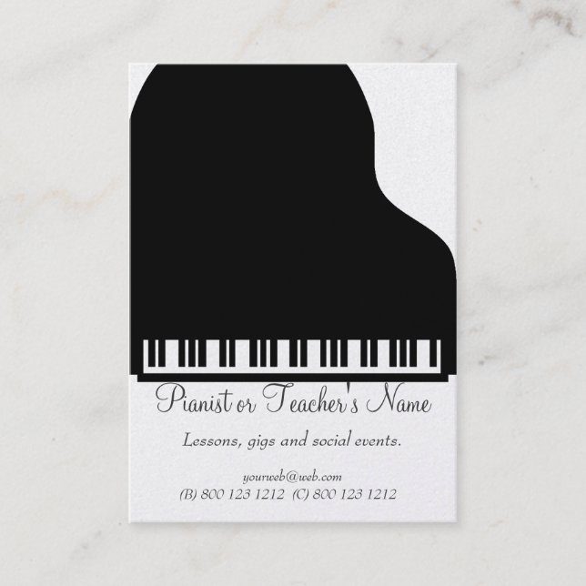 Carte De Visite Piano blanc noir professionnel moderne classique (Devant)