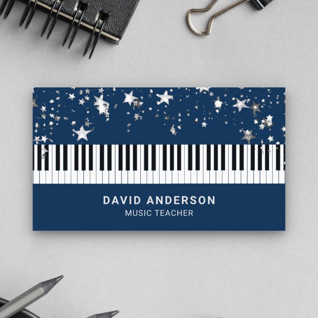 Carte De Visite Piano Confetti Argent Piano Clavier Musicien Piani (Créateur téléchargé)