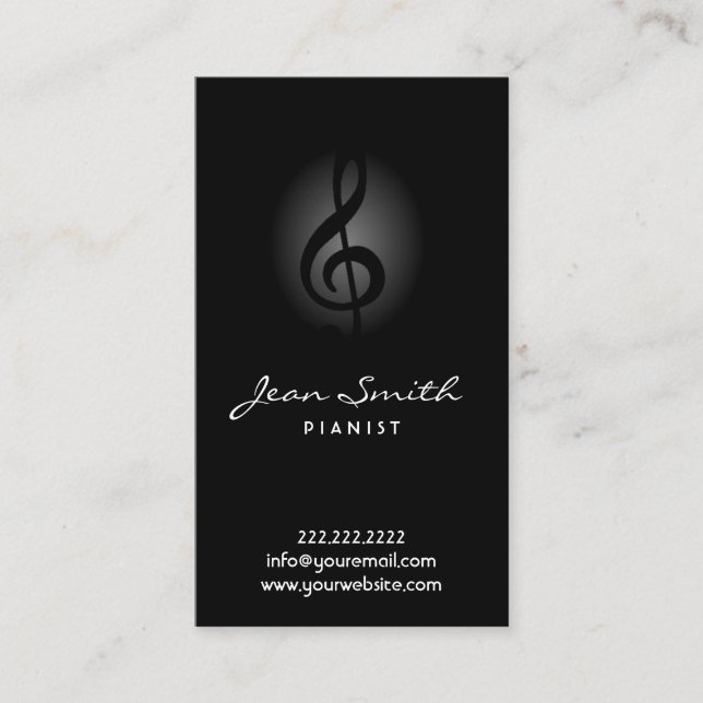 Carte De Visite Piano enseignant élégant Pianiste noir (Devant)