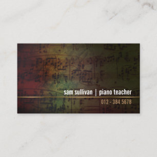 Carte De Visite Piano Enseignant Musicien Grunge Notes musicales