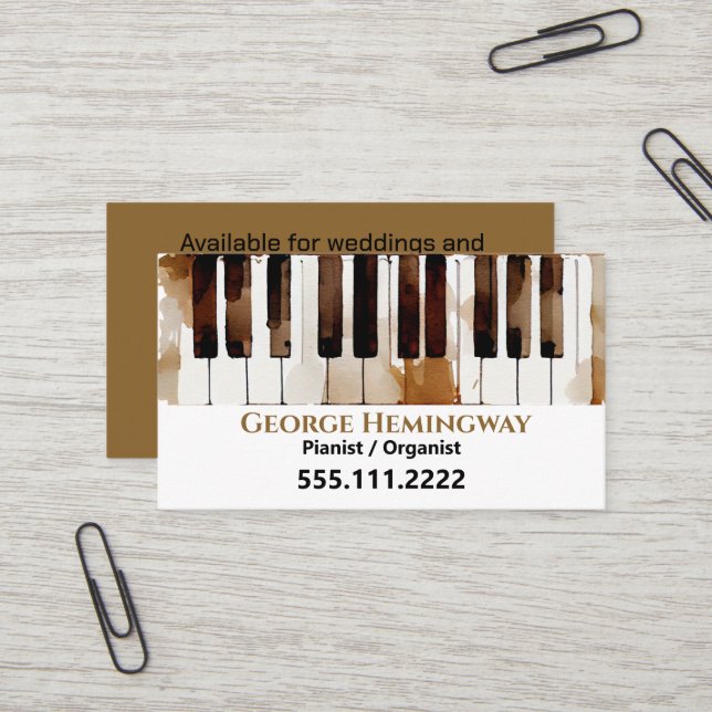 Carte De Visite Piano Keys Pianist Watercolor Art (Devant/Arrière en situation)
