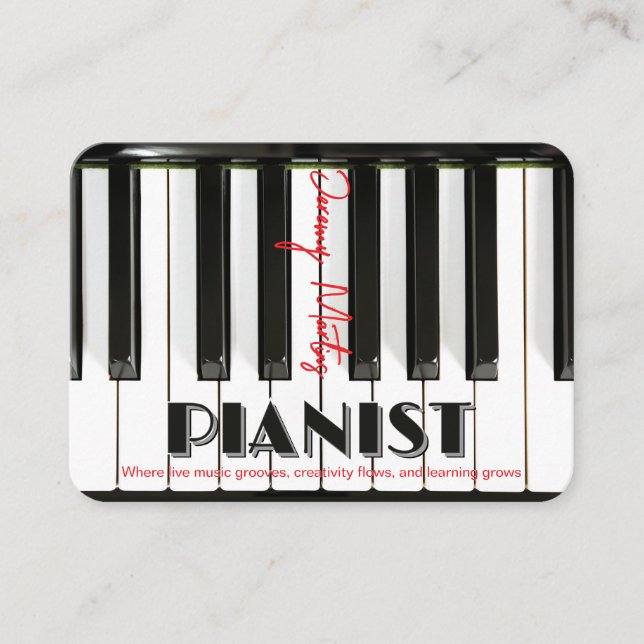 Carte De Visite Piano moderne Clavier Rouge Noir Pianiste (Devant)
