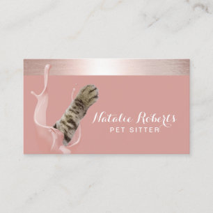 Carte De Visite Pièce de chien assise Cute Chat Paw Rose Gold Stri