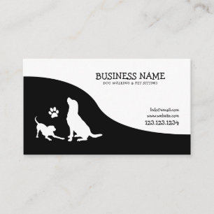 Carte De Visite Pied noir et blanc moderne Silhouette Chien Marche